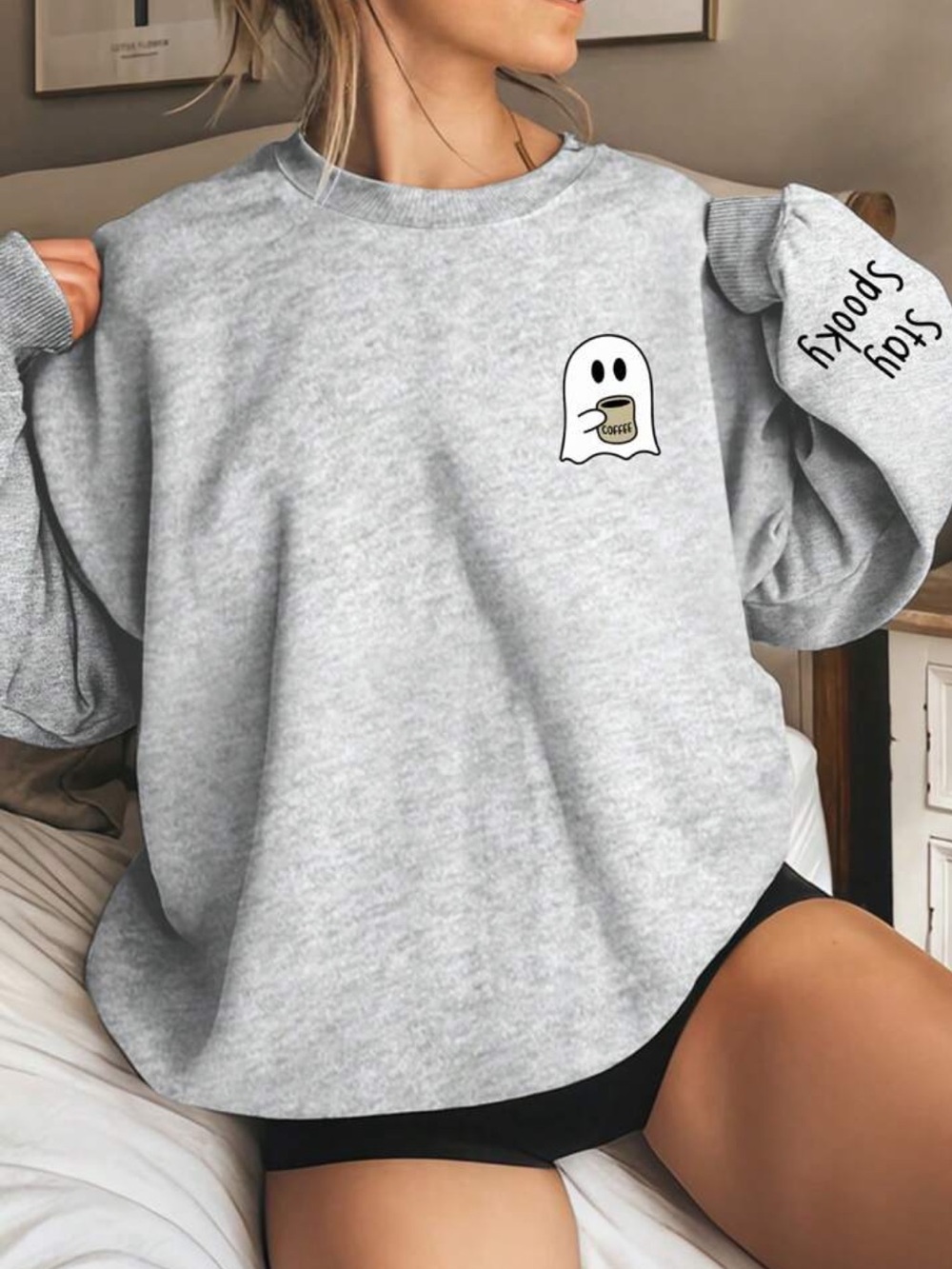Ghost Print Crew neck long sleeve sweatshirt